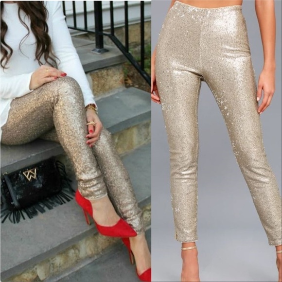 Champagne Sequin Skinny Pants - Picture 2 of 4